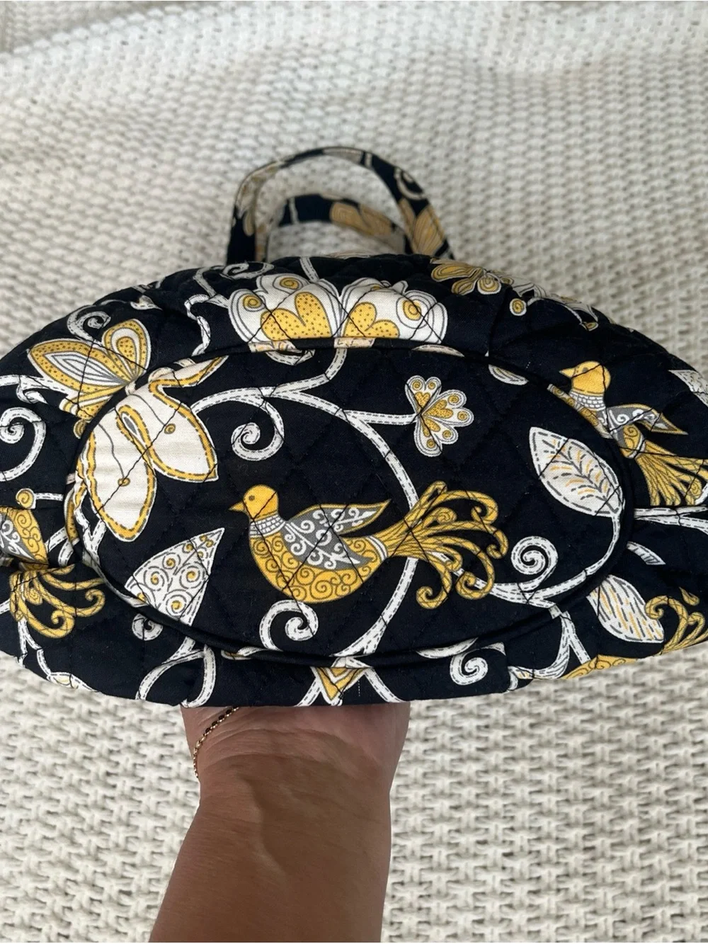 Vtg Vera Bradley Yellow Bird Floral Paisley Retired Pattern Bag Tote Quilted
